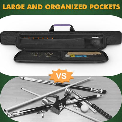 PEKREWS Pool Cue Case, Soft Pool Stick Case 1x1 Holds 1 Butt and 1 Shaft with Queue Zipper Pocket, Sturdy Polyester Billiard Cue Bag with Shoulder Strap Handle, Billiard Stick Bag for Men and Women - color: Purple