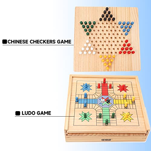 GSE Games & Sports Expert Wooden 9-in-1 Chess, Checkers, Backgammon, Dominoes, Chinese Checkers, Tic-Tac-Toe, Ludo, Playing Cards & Poker Dice Game Combo Set