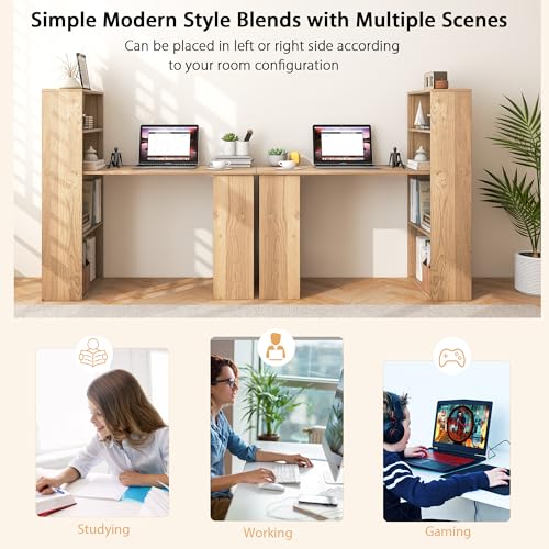 MEDIMALL Bookshelf Cabinet 3 in 1 Functional Table, Compact Workstation with Storage Shelf and CPU Holder Computer Desk Bookcase, Natural