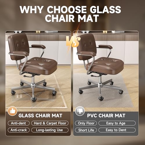 [Tempered Glass] 47“ x 40” Beveled Edge Glass Chair Mat with Polished Edge Clear Office Chair Mat, Glides Smoothly, Suitable for Carpet or Hardwood Floors - size: 47“x40”