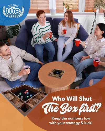 WE Games Shut the Box Wooden Board Game - Classic 4 Player Table Top Math Dice Game, Walnut Stained Wood, 8.5 inch Travel Size, 10 Numbers, for Families and Adults - color: Walnut Stained Wood, size: 8.5 x 8.5 x 1.25 inches