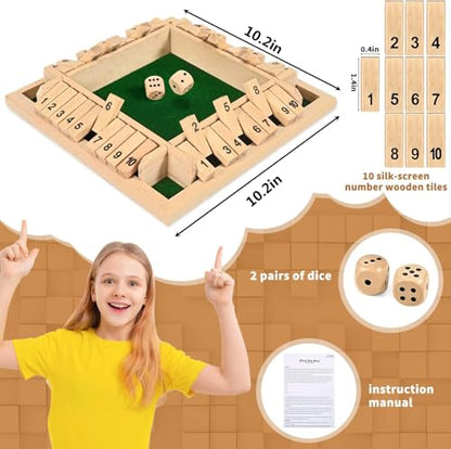 Shut The Box Game 2-4 Players Classic Dice Board Game 10 Numbers Table Math Games Traditional Wooden Family Game for Night Pub Bar Classroom Travel Improves Mathematical Skills (Green) - color: Wood, size: 10.2