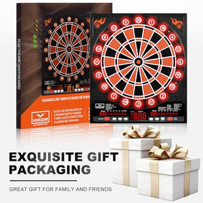 Electronic Dart Board, 12 Darts Soft Tip, Digital Dartboard for Adults, 34 Games 355 Variants Auto Scoring, LED Improved Light-up Display Wall Mount for Home Bar Party Game Room