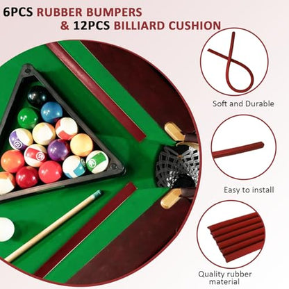 Podoy 8ft Pool Table Replacement Kit, Pool Table Bumpers (Set of 6) with Felt Cloth/Cushion Facings (Set of 12) for Billiard Rail Rubber Bumpers Home & Pro Use Billiard Rail & Pocket Accessories - color: RED WITHOUT CLOTH