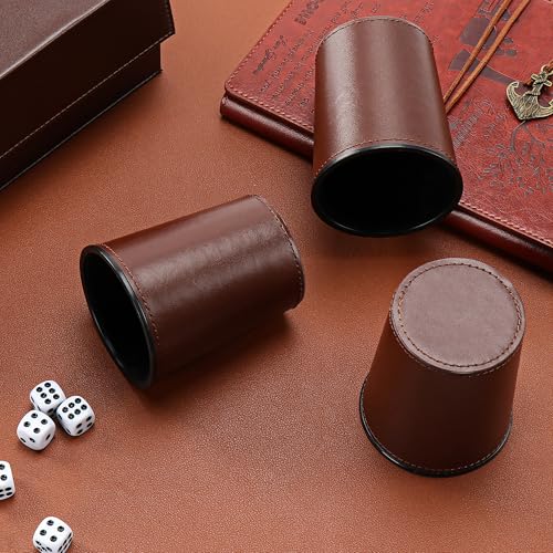 5X Dice Cup Set, PU Leather Dice Shaker Cups with 30 Dices for Bar Party Yahtzee Farkle Dice Games, Coffee (5, Brown) - color: Brown X5