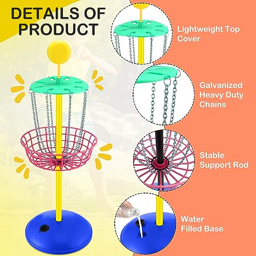 Meooeck 42 Inches Mini Disc Golf Baskets with 10 Flying Discs Golf Starter Set for Indoor Outdoor Yard and Beach Games - style: Cute Color