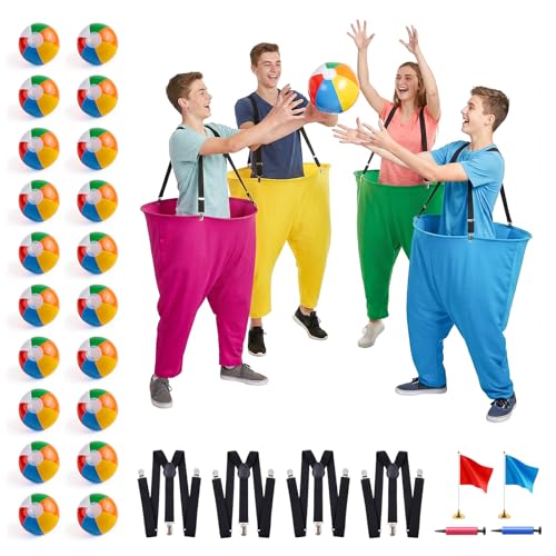 Granny Pants Yard Game Set, Giant Yard Games with 20 Bouncy Balls, 4 Suspenders, Pumps & Flags, Funny & Outdoor Games for Adults and Family, Huge Backyard Games for Lawn, Camping & Party Games