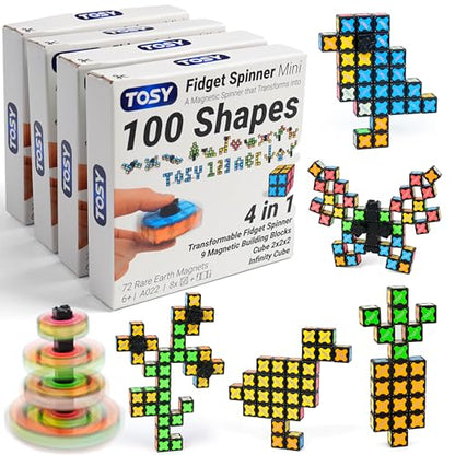 TOSY Magnet Fidget Spinner Mini - 8 Blocks, 3in1 Toy: Transformable Fidget Spinner, Infinity Cube, 2x2 Puzzle Cube, Easter Basket Stuffers Gift for Kids/Adult, STEM Sensory Stress Relief Toy, 4-Pack - color: Mini a (Set of 4)