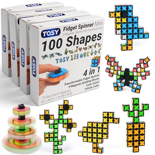 TOSY Magnet Fidget Spinner Mini - 8 Blocks, 3 in 1 Toy: Transformable Fidget Spinner, Infinity Cube, 2x2 Puzzle Cube, Stress Relief, STEM Magnet Tiles Birthday Gift for Kids/Boys/Girls/Adults, 4-Pack - color: Mini a (Set of 4)