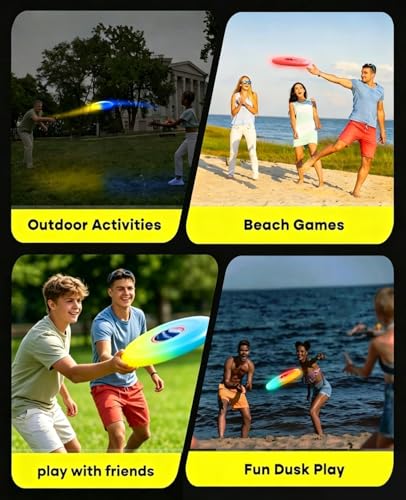 Xeuch Light Up Flying Disc, 175g, 16 Lighting Modes, 4 Brightness, 600mAh Rechargeable Battery, Built-in Timer and Sensor for Beach Camping Outdoor Games, Gift for Teens/Adults