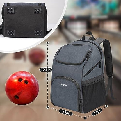 Bosynoy Bowling Backpack, Bowling Ball Bag Totes for Single Ball with Shoe Compartment & Foam Padded, Fits Shoes Up to US Mens Size 16, Grey - color: Gray