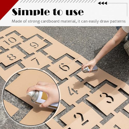 MotiMind 90" x 24" Classic Hopscotch Stencil Playground Foldable Painting Stencils Cardboard Reusable Template for Playground and Pavement
