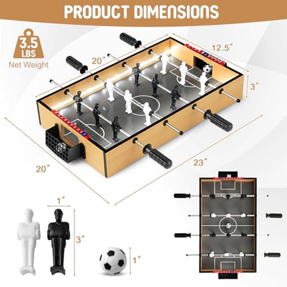 Giantex 20 Inch Foosball Table - Tabletop Football Table w/LED Lights, Realistic Players & 2 Balls, Wooden Soccer Game Table for Kids Adults, Mini Foosball Table for Party, Game Room, Family Night