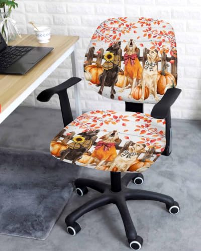 Savannan Office Chair Cover, Thanksgiving Pumpkin Leaf Protective Stretch Elastic Universal Cover for Desk Task Chair,Computer Rotating Chair 1 Pcs Sunflower Bow Dog