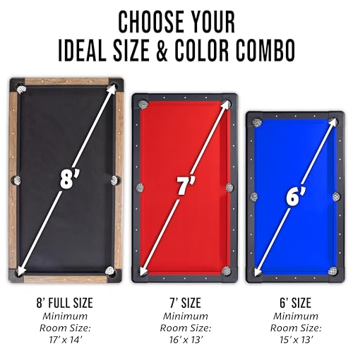 GoSports 6, 7, or 8 ft Billiards Tables - No Assembly, Choose Your Color - Portable Pool Table Includes Full Set of Balls, 2 Cue Sticks, Chalk and Felt Brush - style: 8 ft Blue