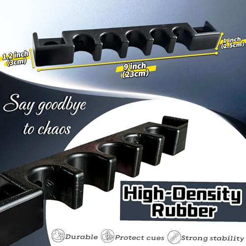 Wall Mounted Pool Cue Holder, self-adhesive Pool Cue stick Rack, Holds 5 Cues and 2 Chalk, Durable Rubber Billiard Cue Holder, Stick Holder for Pool Cues, Pool Cue Holder Claw