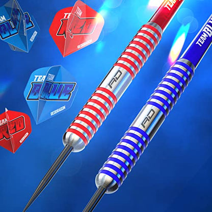 RED DRAGON Peter Wright vs Gerwyn Price Iceman Steel Tip Darts Set - ‎21g & 22g Brass Barrels for Controlled Accuracy & Grip, Flights, Shafts, Case & Checkout Card Included - style: Team Red v Team Blue