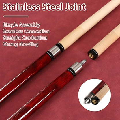 Pool Cue Stick - 58 inch Maple Billiard Pool Stick, 19/20/21 oz 1/2 Maple Pool Cue Stick Kit, 2-Piece Billiard Pool Cue Stick - color: Wine Red With Case(20 oz/12.5mm)