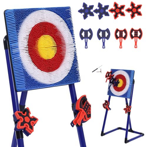 Stiatu Axe Throwing Game for Backyard,Portable Bristle Target Set with 4 Axes & 4 Darts,Axe Throwing Game Indoor Outdoor Game for Adults & Kids, Carnival Yard Games Family Party