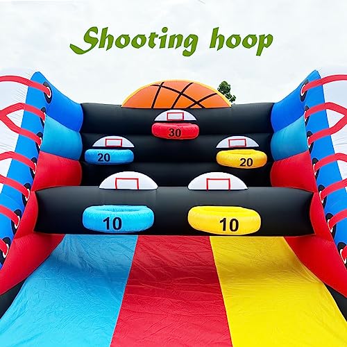 Inflatable Basketball Hoop Shot Inflatable Party Basketball Interactive Game | 10' L x 13' W x 10' H | with 5 Hoops, 4 Balls, Air Blower, Stakes for School Events
