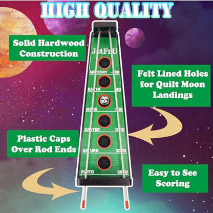Shoot The Moon Game, Large 17.5 inches,Classic Desktop Games, Solid Wood Board with Metal Ball and Rods, Billiard Style,Retro Balancing Game for Family and Bar (Green)