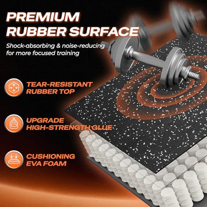 SUPERJARE 0.56'' Thick 6 Pcs 24 Sq Ft Rubber Top Exercise Equipment Mats, High Density EVA Foam Mats with Rubber Top, Interlocking Gym Flooring for Home Gym, Protective Workout Mat, Black/Grey - size: 6 Tiles (24 Sq Ft)