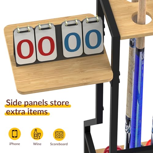 YBING Pool Stick Holder - Pool Cue Stand Hold up to 10 Cues Sticks Billiard Pool Cue Holder Cue Stick Rack Pool Table Accessories for Game Room Billiard Clubs, Natural Bamboo - color: Natural Bamboo