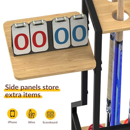 YBING Pool Stick Holder - Pool Cue Stand Hold up to 10 Cues Sticks Billiard Pool Cue Holder Cue Stick Rack Pool Table Accessories for Game Room Billiard Clubs, Natural Bamboo - color: Natural Bamboo
