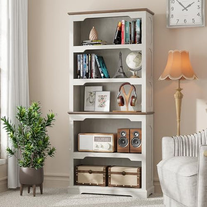 70 inch Tall White Bookcase Bookshelf, 5-Tier Open Storage Shelf, 31.5'' Wide Standing Bookshelves for Home, Office, Bedroom, School, Library, 31.5W * 11.81D (White Espresso, Open Storage) - color: White Espresso