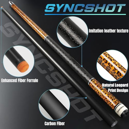Carbon Fiber Pool Cue Stick 58" Professional Pool Sticks for Adults Full Carbon Technology Low Deflection Pool Cue Billiard Cues with 12.5mm Tip - color: Leopard Print