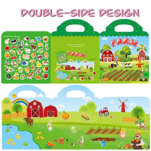 Reusable Sticker Book for Kids, 3 Sets Educational Learning Toys Travel Stickers Activity Books for Toddler Girls Boys Age 3+ Birthday Gifts - Farm, Season & Animals - style: Farm + Animal + Season