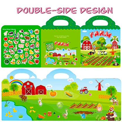 Reusable Sticker Book for Kids, 3 Sets Educational Learning Toys Travel Stickers Activity Books for Toddler Girls Boys Age 3+ Birthday Gifts - Farm, Season & Animals - style: Farm + Animal + Season