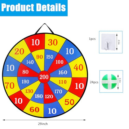29" Large Dart Board for Kids, Board Games with 24 Sticky Balls, Sticky Dart Board Indoor Outdoor Sport Fun Party Game Toys for Kids Boys Girls Ages 3 4 5 6 7 8 9 10 11