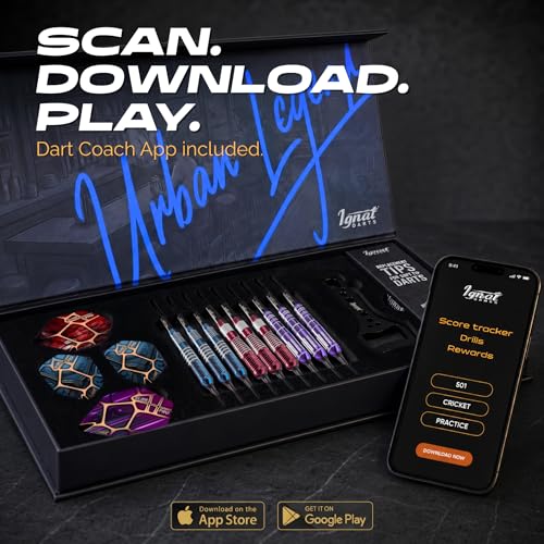 IgnatGames Soft Tip Darts Set for Electronic Dartboards, 9 Pack 18g Stainless Steel, Multi-Zone Grip, 70 Spare Tips, Magnetic Case & Companion App - color: 18g LA Starlight