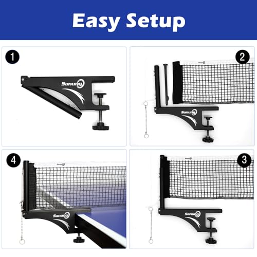 Sanung S207 Table Tennis Net and Post Set, Collapsible Ping Pong Mesh Net Clip with high Strength Grip Holder Adjustable Screw Clamp Post Kit for Professional Training Competition Game Playing