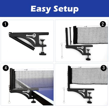 Sanung S207 Table Tennis Net and Post Set, Collapsible Ping Pong Mesh Net Clip with high Strength Grip Holder Adjustable Screw Clamp Post Kit for Professional Training Competition Game Playing