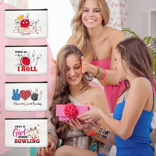 4 Pcs Bowling Gifts for women, Bowling Makeup Bag, Sport Accessories, Cosmetic Bag Zipper Pouch Gifts for Ball lover, Gym Lovers, Girls, Sister - style: Bowling