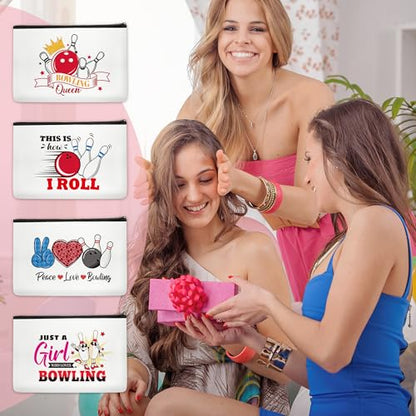 4 Pcs Bowling Gifts for women, Bowling Makeup Bag, Sport Accessories, Cosmetic Bag Zipper Pouch Gifts for Ball lover, Gym Lovers, Girls, Sister - style: Bowling