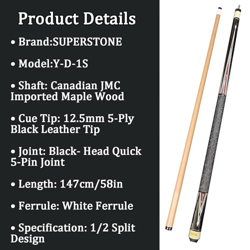 SUPERDIAMOND Pool Cue Stick Set Billiard Cue Sticks with Hard Case, 2-Pieces 58" Pool Table Sticks, 12.5 mm Tip Pool Queue,Pool Stick Set for Home Recreation, Billiards Clubs, Training - style: Billiard Cue Sticks-YMX-Y-D-1S
