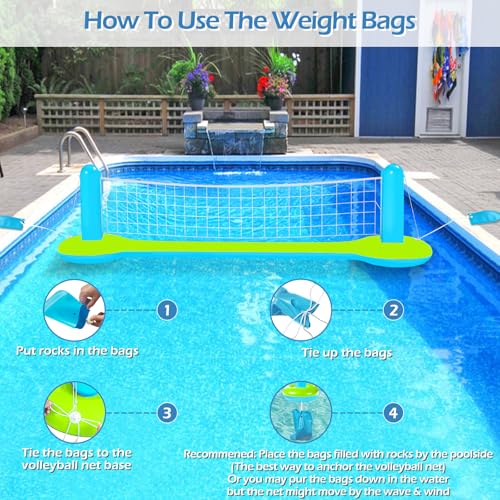 Jasonwell Pool Toys Games Set - 3 in 1 Pool Volleyball Net Basketball Hoop Ring Toss Game Inflatable Floats Water Floating Volleyball Swimming Pools Games Party Gift for Kids Adults (Green&Blue, L) - color: Green&blue, size: Large