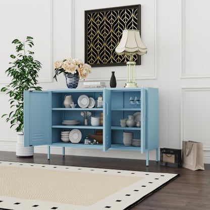 32" Blue 3 Door Lockable Metal Cabinet, Freestanding Heavy Duty Storage Locker with Adjustable Shelves for Home Office Kitchen Living Room - color: Blue, style: 32"H-Cabinet-TH