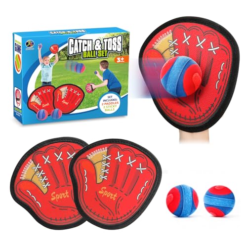 DISHIO Toss and Catch Ball Game Outdoor, Yard Games Beach Toys Pool Toddler Baseball Glove & Catch Ball Toys - color: 2 paddles 2 balls