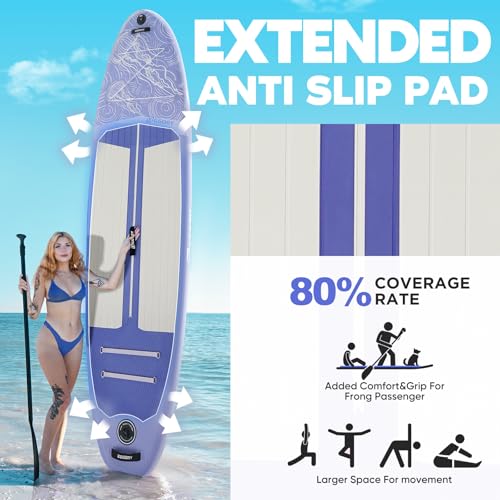 Inflatable Paddle Board,Stand Up Paddle Board Set, Extra Wide SUP Board with Removable Fin, Floating Paddle, Hand Pump, Waterproof Phone Pouch,Traveling Board - color: JF purple