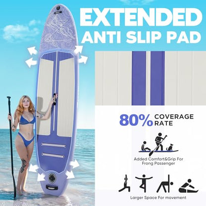 Inflatable Paddle Board,Stand Up Paddle Board Set, Extra Wide SUP Board with Removable Fin, Floating Paddle, Hand Pump, Waterproof Phone Pouch,Traveling Board - color: JF purple