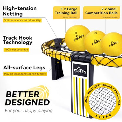 Outdoor Beach Ball Game Includes 3 Balls, Net and Carrying Bag -Roundnet Game Set for Adults, Kids, and Family - Perfect for Beach, Yard, Lawn, Backyard, and Park - color: Yellow