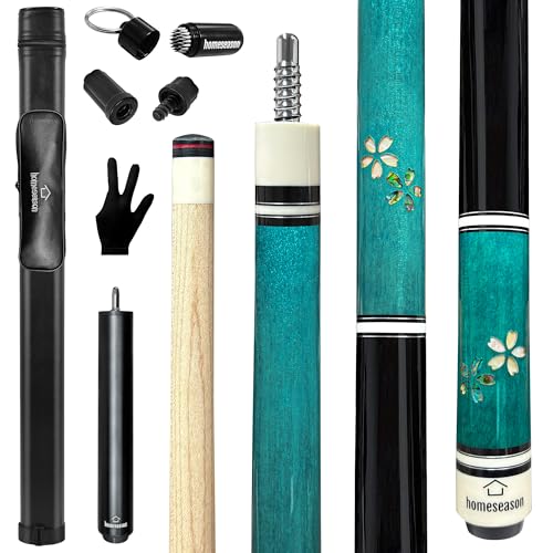 HomeSeason Pool Cue Stick 58" Professional Billiard Canadian Maple Pool Stick with Leather Case & 13mm Tip, 18/19/20/21oz for Adults Pro Player - color: 19oz(Blue）