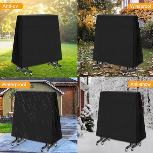 Ping Pong Table Cover, Heavy Duty Folding Table Tennis Table Cover Windproof with Zipper & Buckles Universal Fit for 9x5 FT Indoor & Outdoor Folding Tables