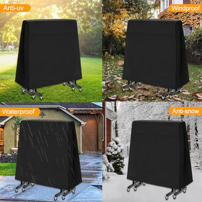 Ping Pong Table Cover, Heavy Duty Folding Table Tennis Table Cover Windproof with Zipper & Buckles Universal Fit for 9x5 FT Indoor & Outdoor Folding Tables