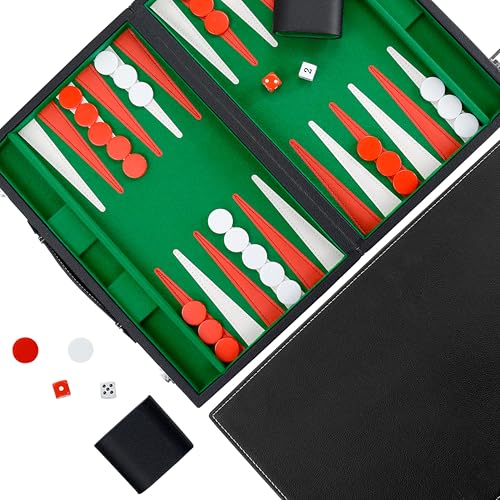 Backgammon Sets for Adults, 15" Backgammon Set Leather Large, Travel Backgammon Board Games - Classic Board Game (Green Inner Lining) - color: Green
