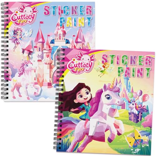 2PCS Paint by Number Sticker Book Travel Activities Essentials for Girls Kids Ages 4-10 Road Trip & Airplane Toys & Long Car Rides, Birthday Present, Preschool Classroom Party Gifts - color: Unicorn,palace
